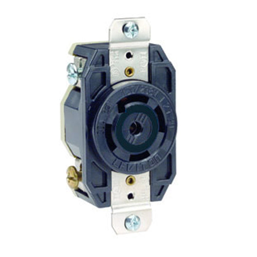 Leviton 2830, Flush Mount Locking Receptacle, Industrial Grade, 30A 347/600V, 3-Phase Y, NEMA L23-30R, 4-Pole, 5-Wire, Grounding, Black
