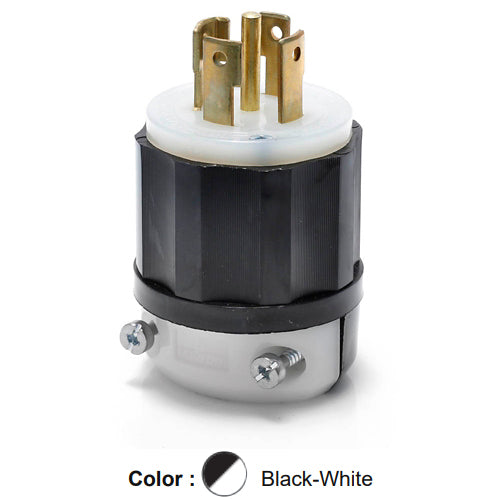 Leviton 2831, Locking Plug, Industrial Grade, 30A 347/600V, 3-Phase Y, NEMA L23-30P, 4-Pole, 5-Wire, Grounding, Black/White