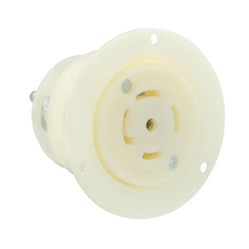Leviton 2836, Flanged Outlet Locking Receptacle, Industrial Grade, 30A 347/600V, 3-Phase Y, NEMA L23-30R, 4-Pole, 5-Wire, Grounding, White