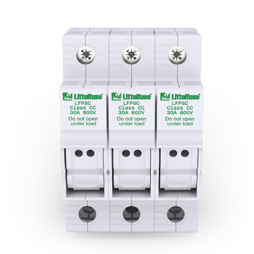 Littelfuse LFPSC 30A Class CC POWR-SAFE Dead Front Fuse Holder, 3 Pole, 600Vac/dc, Non-Indicating, LFPSC0003Z