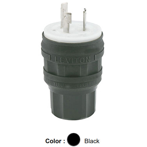 Leviton 28W48-B, Wetguard Watertight Locking Plug, Industrial Grade, 30A 250V, NEMA L6-30P, 2-Pole, 3-Wire, Grounding, Black