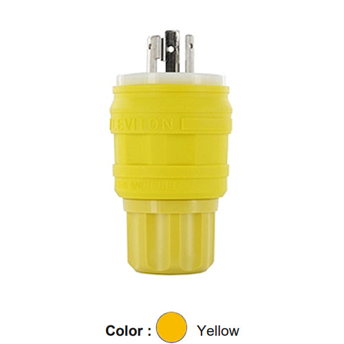 Leviton 28W48, Wetguard Watertight Locking Plug, Industrial Grade, 30A 250V, NEMA L6-30P, 2-Pole, 3-Wire, Grounding, Yellow