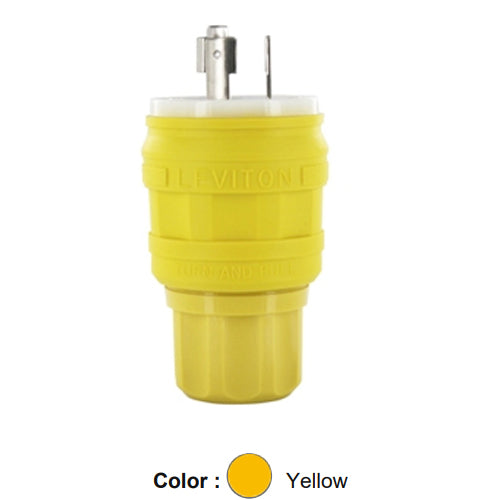 Leviton 28W49, Wetguard Watertight Locking Plug, Industrial Grade, 30A 277V, NEMA L7-30P, 2-Pole, 3-Wire, Grounding, Yellow