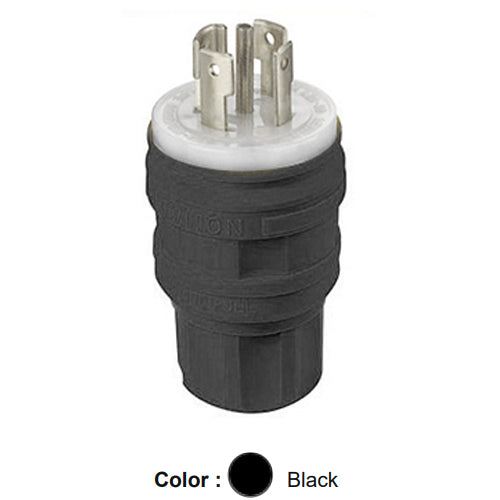 Leviton 28W81-B, Wetguard Watertight Locking Plug, Industrial Grade, 3-Phase Y, 30A 120/208V, NEMA L21-30P, 4-Pole, 5-Wire, Grounding, Black