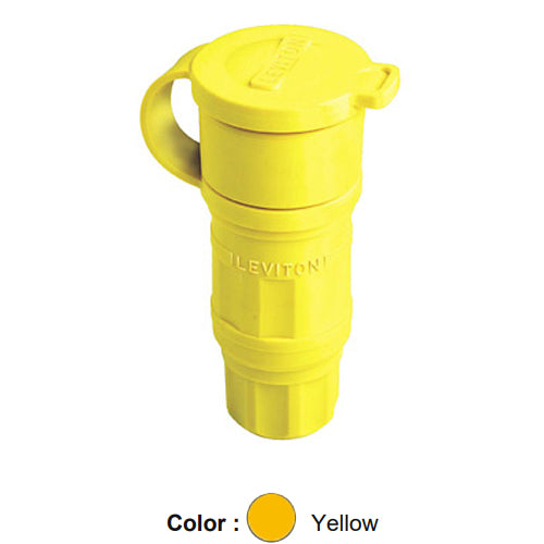 Leviton 29W83, Wetguard Watertight Locking Connector, Industrial Grade, 3-Phase Y, 30A 347/600V, NEMA L23-30R, 4-Pole, 5-Wire, Grounding, Yellow