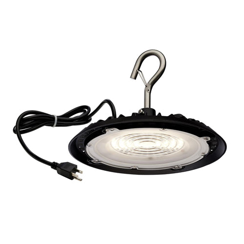 Satco 65-960, LED Hi-Pro Shop Light with Plug, 120V, 60W, 3000K Warm White, 6274 Lumens, Black Finish