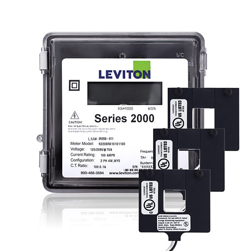 Leviton 2O480-8W, VerifEye Series 2000 3-Phase Meter Kit, Outoor Enclosure, 277/480 VAC, 4 Wire, 800A, 3 Split Core Current Transformers