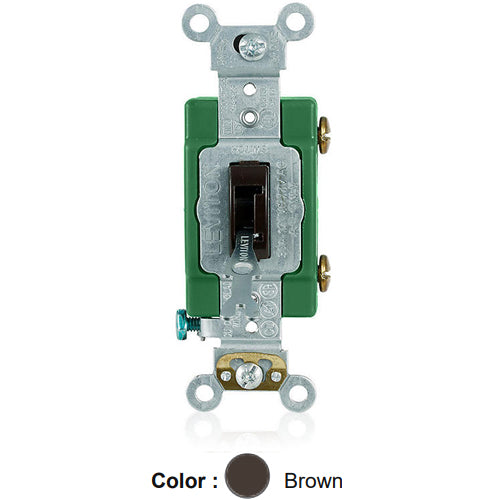 Leviton 3031-2L, Tamper-Resistant (Key) Locking Single-Pole AC Quiet Toggle Switch, Extra Heavy-Duty Industrial Specification Grade, 30A 120/277V AC, Back & Side Wired, Self-Grounding, Brown
