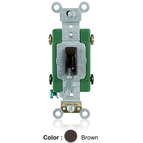 Leviton 3032-2L, Tamper-Resistant (Key) Locking Double Pole AC Quiet Toggle Switch, Extra Heavy-Duty Industrial Specification Grade, 30A 120/277V AC, Self Grounding, Back & Side Wired, Brown