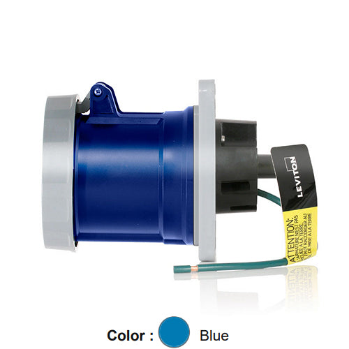 Leviton 560R9WLEV, LEV Series North American-Rated IEC 60309-1 & 60309-2 Pin & Sleeve Receptacle, Industrial Grade, 3-Phase, 60/63A, 120/208V, 4-Pole, 5-Wire, IP66/IP67/IP68/IP69K, Watertight, Blue