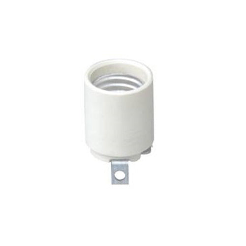 Leviton 3152-F, Unglazed Porcelain Lampholder, Medium Base, One-Piece, Keyless, Incandescent, Bracket Mount, Single Circuit, Back Wired, White