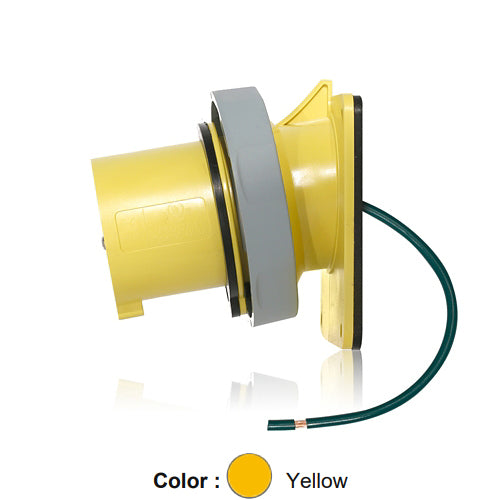 Leviton 320B4WLEV, LEV Series North American-Rated IEC 60309-1 & 60309-2 Pin & Sleeve Inlet, Industrial Grade, 20A 125V, 2-Pole, 3-Wire, IP66/IP67/IP68/IP69K, Watertight, Yellow