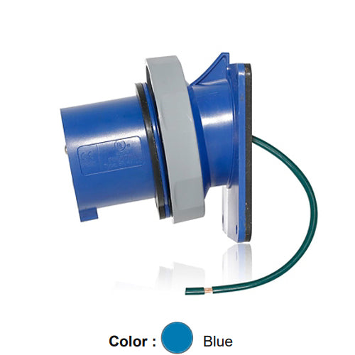 Leviton 520B9WLEV, LEV Series North American-Rated IEC 60309-1 & 60309-2 Pin & Sleeve Inlet, Industrial Grade, 3-Phase, 16/20A 120/208V, 4-Pole, 5-Wire, IP66/IP67/IP68/IP69K, Watertight, Blue