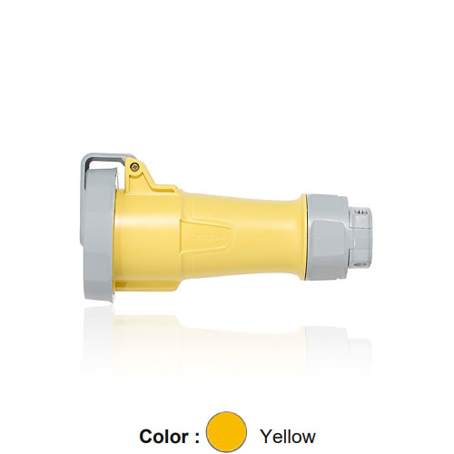 Leviton 320C4WLEV, LEV Series North American-Rated IEC 60309-1 & 60309-2 Pin & Sleeve Connector with Standard Clamp, Industrial Grade, 20A 125V, 2-Pole, 3-Wire, IP66/IP67/IP68/IP69K, Watertight, Yellow