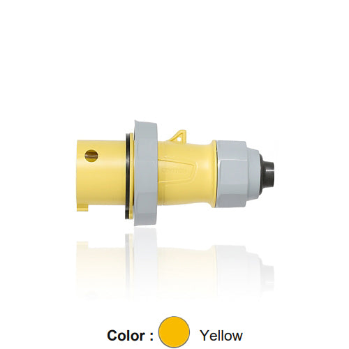 Leviton 320P4WLEVA, LEV Series North American-Rated IEC 60309-1 & 60309-2 Pin & Sleeve Plug with Alternate Screwless Clamp, Industrial Grade, 20A 125V, 2-Pole, 3-Wire, IP66/IP67/IP68/IP69K, Watertight, Yellow