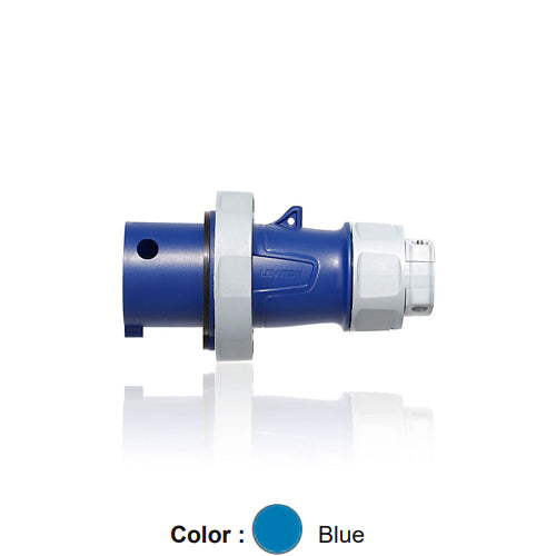 Leviton 320P6WLEV, LEV Series North American-Rated IEC 60309-1 & 60309-2 Pin & Sleeve Plug with Standard Clamp, Industrial Grade, 16/20A 250V, 2-Pole, 3-Wire, IP66/IP67/IP68/IP69K, Watertight, Blue