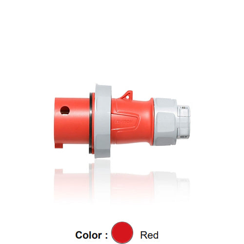 Leviton 320P7WLEV, LEV Series North American-Rated IEC 60309-1 & 60309-2 Pin & Sleeve Plug with Standard Clamp, Industrial Grade, 20A 480V, 2-Pole, 3-Wire, IP66/IP67/IP68/IP69K, Watertight, Red
