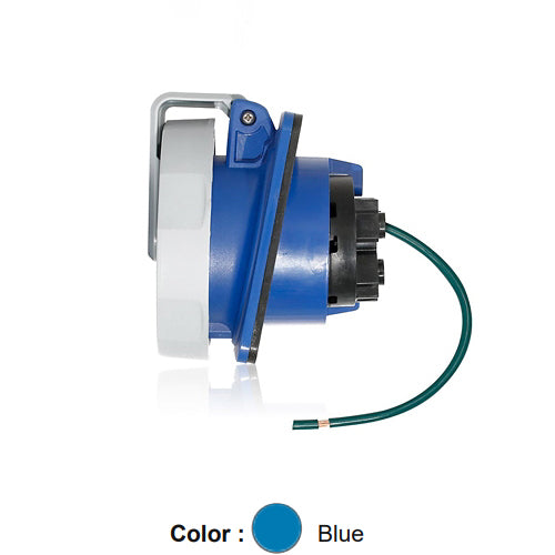 Leviton 520R9WLEV, LEV Series North American-Rated IEC 60309-1 & 60309-2 Pin & Sleeve Receptacle, Industrial Grade, 3-Phase, 16/20A, 120/208V, 4-Pole, 5-Wire, IP66/IP67/IP68/IP69K, Watertight, Blue