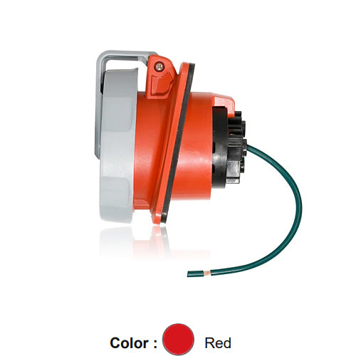 Leviton 520R7WLEV, LEV Series North American-Rated IEC 60309-1 & 60309-2 Pin & Sleeve Receptacle, Industrial Grade, 3-Phase, 20A 277/480V, 4-Pole, 5-Wire, IP66/IP67/IP68/IP69K, Watertight, Red