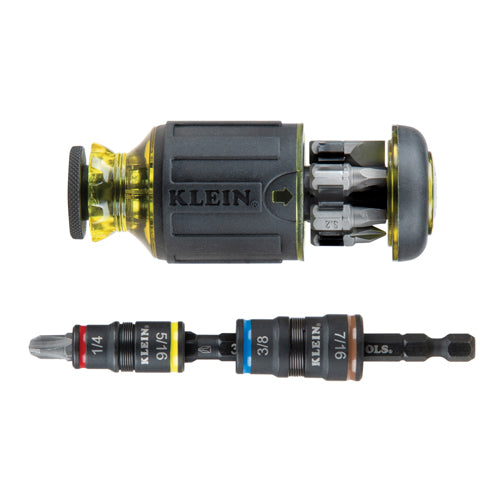 Klein Tools 32308HD, 12-in-1 Impact Rated Stubby Driver Set with Flip Sockets