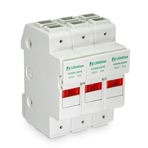 Littelfuse LPSM QC Series 30A POWR-SAFE Fuse Holder With Quick Connect Terminal, 3 Pole, 600Vac/dc, LPSM0003ZQCID