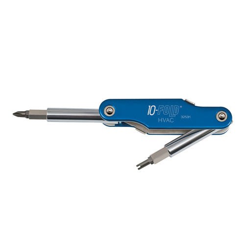 Klein Tools 32534, 10 Fold Screwdriver with Schrader Valve Core, Blue