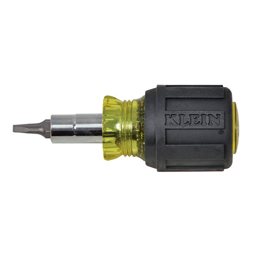 Klein Tools 32562, Multi-Bit Screwdriver / Nut Driver, 6-in-1, Stubby, Phillips, Slotted, Square Bits