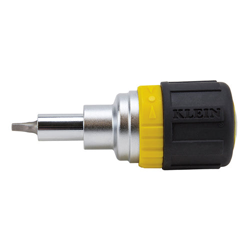 Klein Tools 32594, Multi-Bit Ratcheting Screwdriver, 6-in-1, Stubby, Phillips, Slotted, Square, Nut Bits