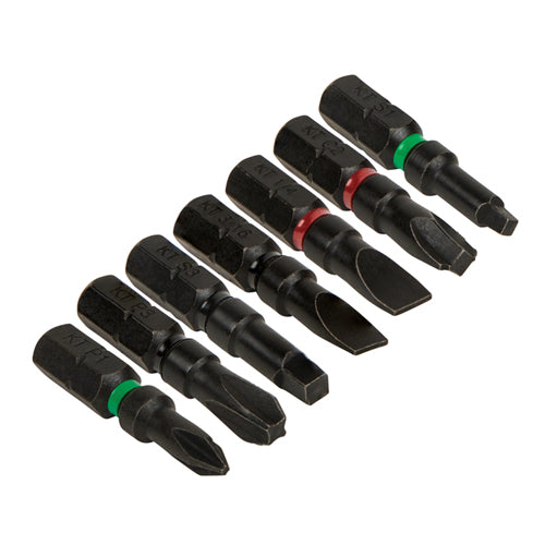 Klein Tools 32796, S2 Steel Pro Impact Power Bits, Red and Green, Assorted 7-Pack