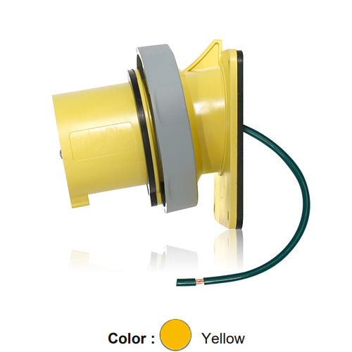 Leviton 330B4WLEV, LEV Series North American-Rated IEC 60309-1 & 60309-2 Pin & Sleeve Inlet, Industrial Grade, 30A 125V, 2-Pole, 3-Wire, IP66/IP67/IP68/IP69K, Watertight, Yellow