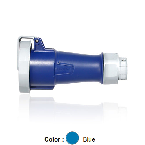 Leviton 530C9WLEV, LEV Series North American-Rated IEC 60309-1 & 60309-2 Pin & Sleeve Connector with Standard Clamp, Industrial Grade, 3-Phase, 30/32A, 120/208V, 4-Pole, 5-Wire, IP66/IP67/IP68/IP69K, Watertight, Blue