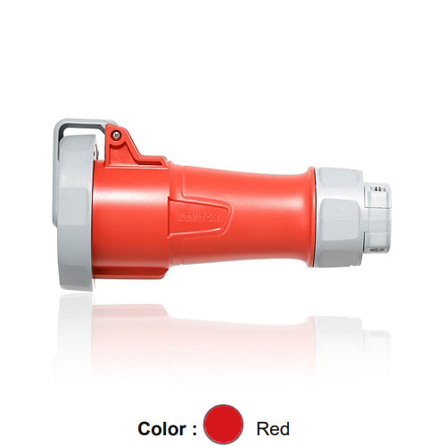 Leviton 530C7WLEV, LEV Series North American-Rated IEC 60309-1 & 60309-2 Pin & Sleeve Connector with Standard Clamp, Industrial Grade, 3-Phase, 30A 277/480V, 4-Pole, 5-Wire, IP66/IP67/IP68/IP69K, Watertight, Red