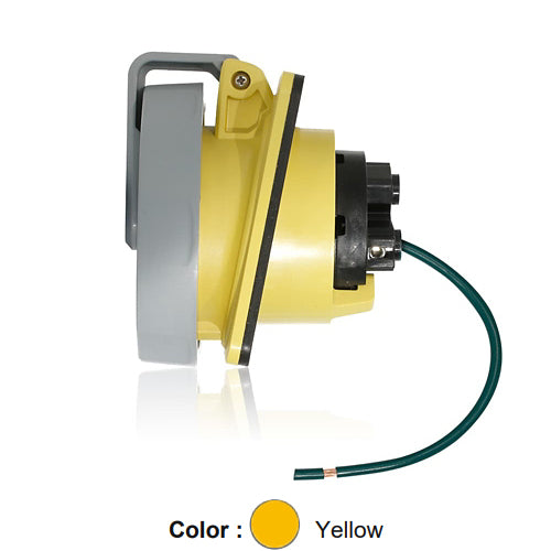 Leviton 330R4WLEV, LEV Series North American-Rated IEC 60309-1 & 60309-2 Pin & Sleeve Receptacle, Industrial Grade, 30A 125V, 2-Pole, 3-Wire, IP66/IP67/IP68/IP69K, Watertight, Yellow