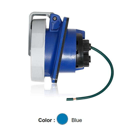 Leviton 530R9WLEV, LEV Series North American-Rated IEC 60309-1 & 60309-2 Pin & Sleeve Receptacle, Industrial Grade, 3-Phase, 30/32A, 120/208V, 4-Pole, 5-Wire, IP66/IP67/IP68/IP69K, Watertight, Blue