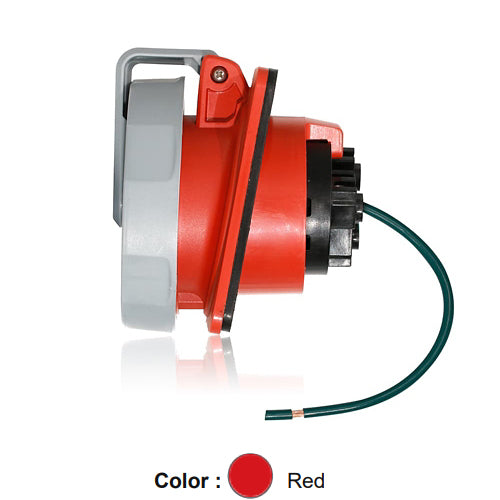 Leviton 530R7WLEV, LEV Series North American-Rated IEC 60309-1 & 60309-2 Pin & Sleeve Receptacle, Industrial Grade, 3-Phase, 30A 277/480V, 4-Pole, 5-Wire, IP66/IP67/IP68/IP69K, Watertight, Red