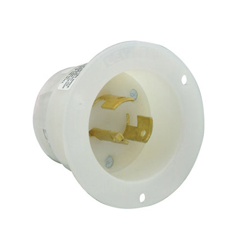 Leviton 3325-C, Flanged Inlet Locking Receptacle, Industrial Grade, 20A 125/250V, Non-NEMA, 3-Pole, 3-Wire, Non-Grounding, White