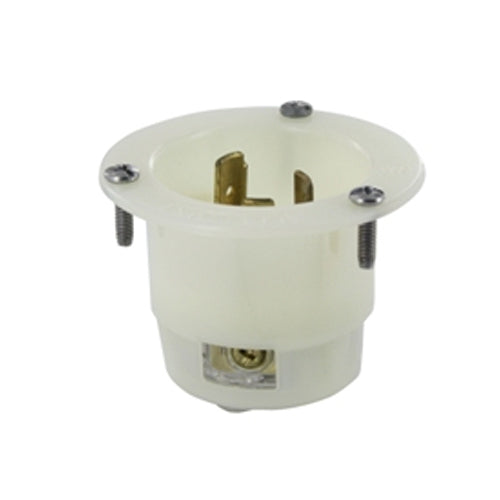 Leviton 3325-GC, Flanged Inlet Locking Receptacle, Industrial Grade, 20A 125/250V, Non-NEMA, 3-Pole, 3-Wire, Grounding, White