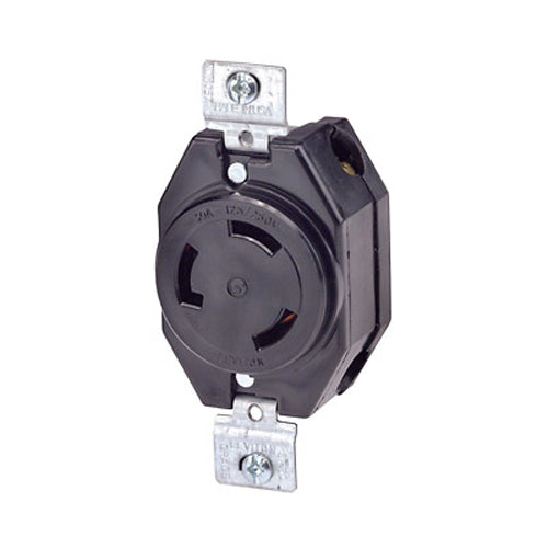 Leviton 3330, Flush Mount Locking Receptacle, Industrial Grade, 30 Amp, 125/250V AC, Non-NEMA, 3-Pole, 3-Wire, Non-Grounding, Black
