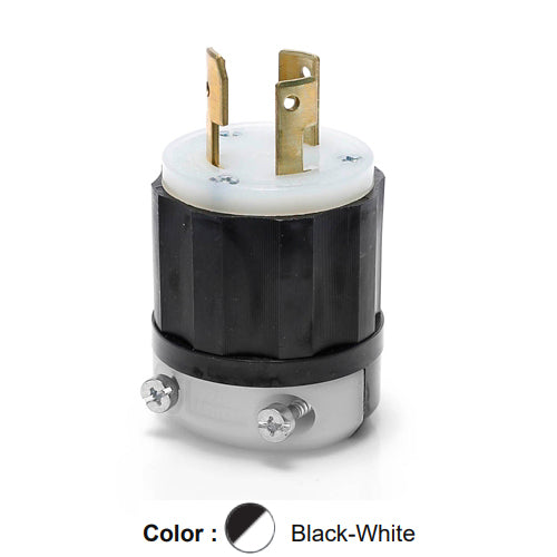 Leviton 3331-C, Locking Plug, Industrial Grade, 30A 125/250V, Non-NEMA, 3-Pole, 3-Wire, Non-Grounding, Black/White