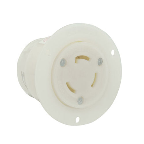 Leviton 3335-C, Flanged Outlet Locking Receptacle, Industrial Grade, 30A 125/250V, Non-NEMA, 3-Pole, 3-Wire, Non-Grounding, White