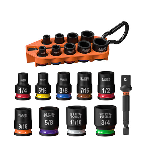 Klein Tools 33809, Grab-And-Go Impact Socket Set, SAE, 10-Piece