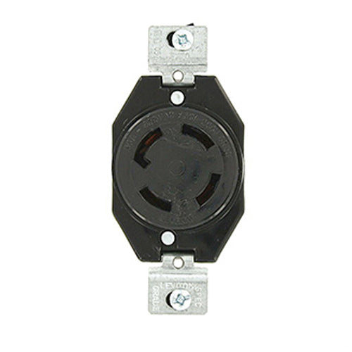 Leviton 3430-G, Flush Mount Locking Receptacle, Industrial Grade, 30A 250VDC/600VAC, Non-NEMA, 3-Pole, 4-Wire, Grounding, Black