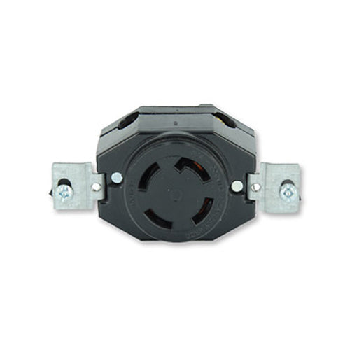 Leviton 3430, Flush Mount Locking Receptacle, Industrial Grade, 30 Amp, 120/208V AC, 3-Phase Y, Non-NEMA, 4-Pole, 4-Wire, Non-Grounding, Black