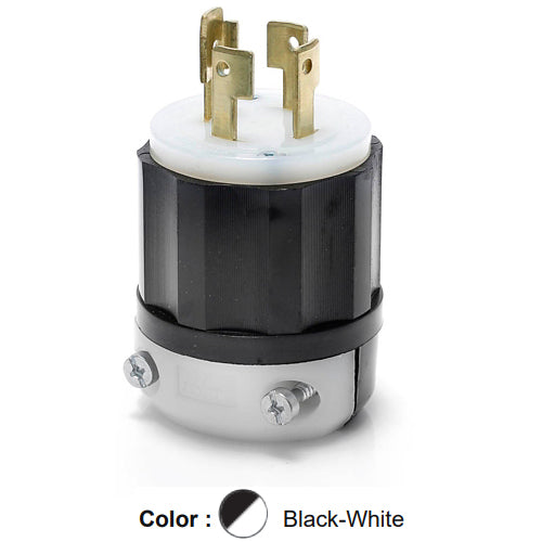 Leviton 3431-C, Locking Plug, Industrial Grade, 30A 120/208V, 3-Phase Y, Non-NEMA, 4-Pole, 4-Wire, Non-Grounding, Black/White