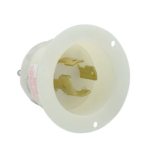 Leviton 3434-C, Flanged Inlet Locking Receptacle, Industrial Grade, 30A 120/208V, 3-Phase Y, Non-NEMA, 4-Pole, 4-Wire, Non-Grounding, White