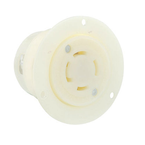 Leviton 3435-C, Flanged Outlet Locking Receptacle, Industrial Grade, 30A 120/208V, 3-Phase Y, Non-NEMA, 4-Pole, 4-Wire, Non-Grounding, White
