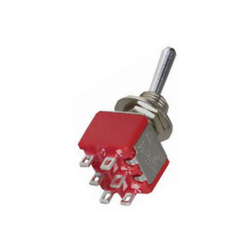 Techspan 35-018, Miniature Toggle Switch, (On)-Off-(On) Circuit, Double Pole/Double Throw (DPDT), 5A, Bat Actuator, Solder Terminal