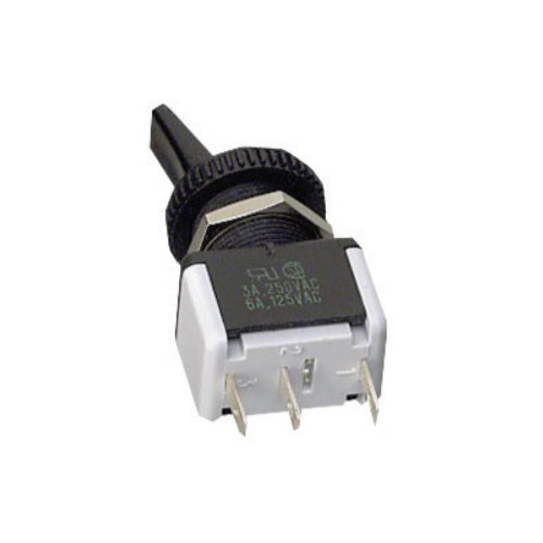 Techspan 35-071, Miniature Toggle Switch, On-Off-On Circuit, Single Pole/Double Throw (SPDT), 6A, Paddle Actuator, Solder/Quick Connect Terminal