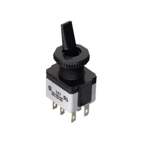 Techspan 35-072, Miniature Toggle Switch, On-On Circuit, Double Pole/Double Throw (DPDT), 6A, Paddle Actuator, Solder/Quick Connect Terminal