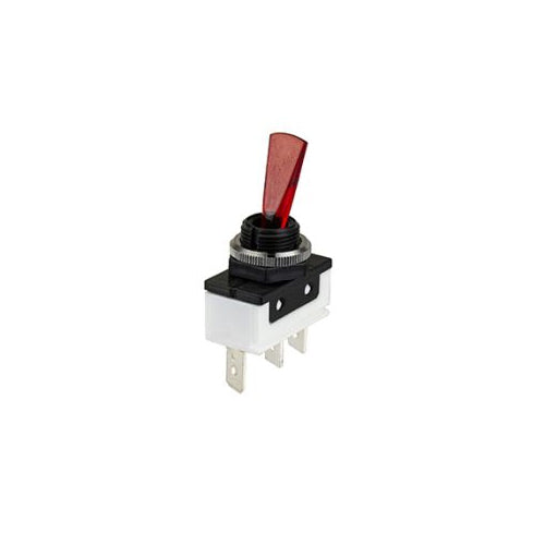 Techspan 35-090, Medium Duty Toggle Switch, On-Off Circuit, Single Pole/Single Throw (SPST), 16A, Red Lighted Paddle Actuator, Quick Connect Terminal